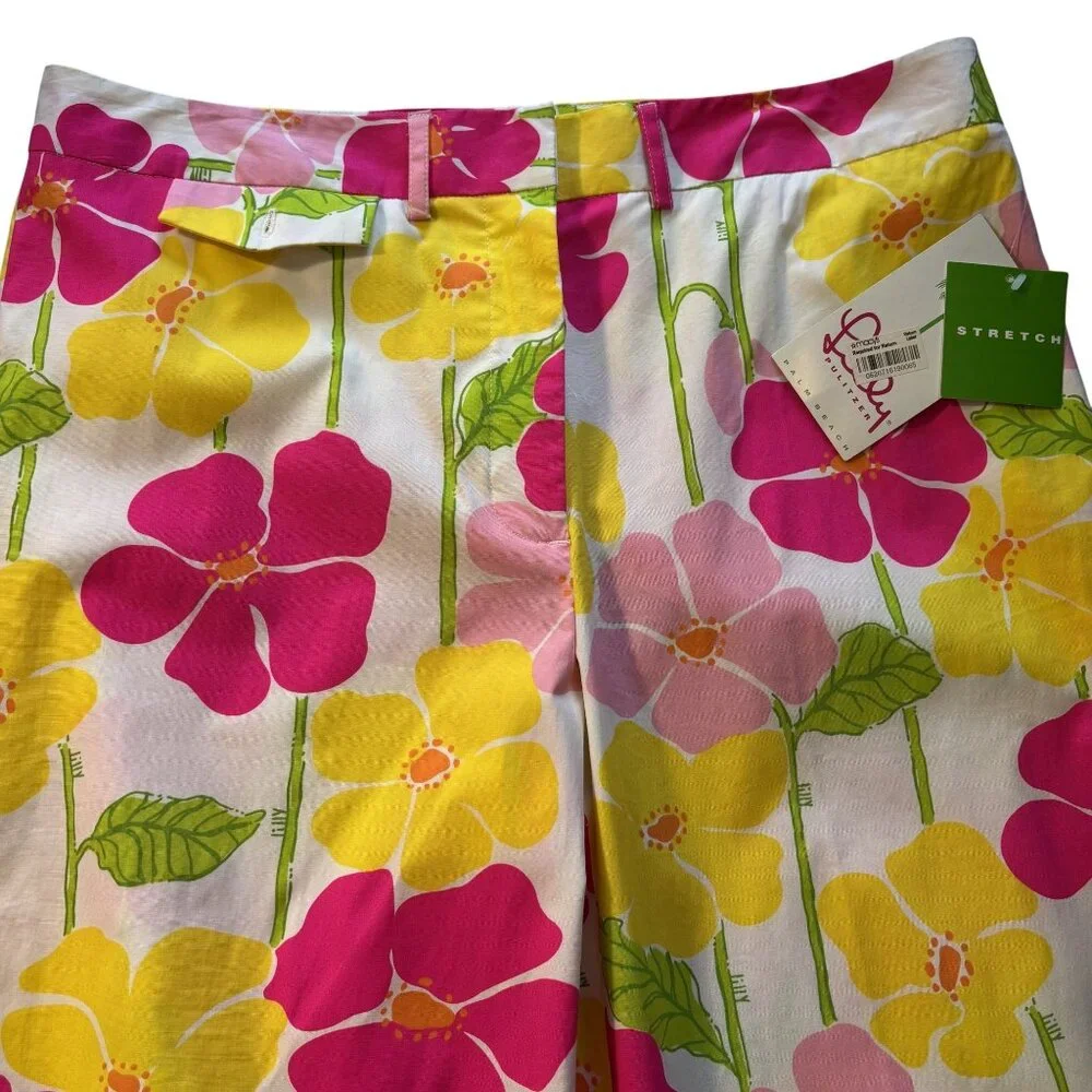 Lilly Pulitzer Floral Print Stretch Pants Size 10 Pink Yellow Cotton Blend - Picture 3 of 14